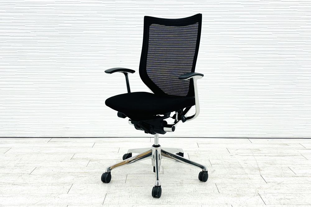 オカムラ Baron バロンチェア ハイバック 中古 2014年製 中古オフィス家具 固定肘 座クッション デザインアーム ブラックの画像