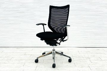 オカムラ Baron バロンチェア ハイバック 中古 2014年製 中古オフィス家具 固定肘 座クッション デザインアーム ブラックの画像