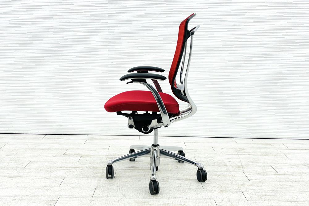 オカムラ コンテッサチェア 2015年製 中古 Contessa コンテッサ クッション 固定肘 中古オフィス家具 レッド CM24ABの画像