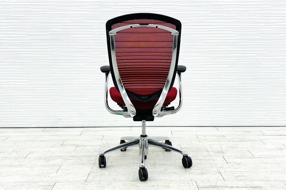オカムラ コンテッサチェア 2015年製 中古 Contessa コンテッサ クッション 固定肘 中古オフィス家具 レッド CM24ABの画像