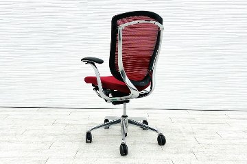 オカムラ コンテッサチェア 2015年製 中古 Contessa コンテッサ クッション 固定肘 中古オフィス家具 レッド CM24ABの画像