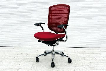 オカムラ コンテッサチェア 2015年製 中古 Contessa コンテッサ クッション 固定肘 中古オフィス家具 レッド CM24ABの画像