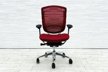 オカムラ コンテッサチェア 2015年製 中古 Contessa コンテッサ クッション 固定肘 中古オフィス家具 レッド CM24ABの画像