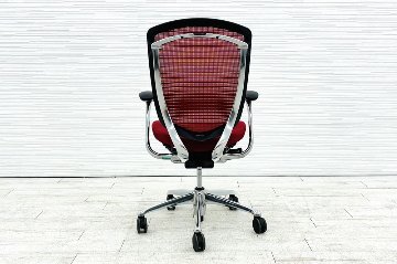 オカムラ コンテッサチェア 2015年製 中古 Contessa コンテッサ クッション 固定肘 中古オフィス家具 レッド CM24ABの画像