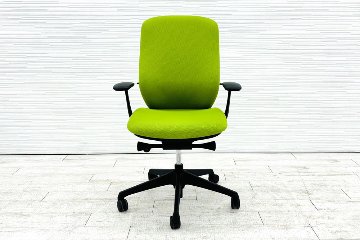 オカムラ シルフィーチェア 中古 2016年製 ハイバック 固定肘 Sylphy 中古オフィス家具 ライムグリーンの画像