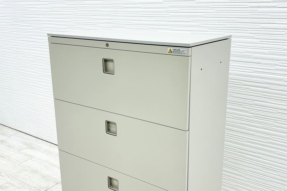 オカムラ レクトライン 4段ラテラル書庫 スチール 中古 キャビネット スチール書庫 中古オフィス家具 シリンダー錠 800/400/1265 グレーの画像