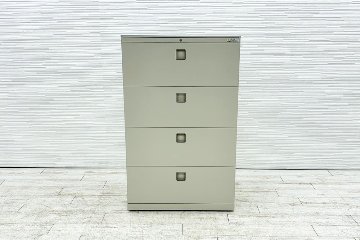 オカムラ レクトライン 4段ラテラル書庫 スチール 中古 キャビネット スチール書庫 中古オフィス家具 シリンダー錠 800/400/1265 グレーの画像