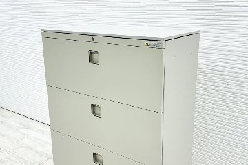 オカムラ レクトライン 4段ラテラル書庫 スチール 中古 キャビネット スチール書庫 中古オフィス家具 シリンダー錠 800/400/1265 グレーの画像