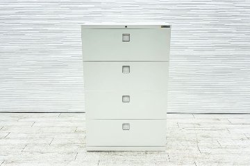 オカムラ レクトライン 4段ラテラル書庫 スチール 中古 キャビネット スチール書庫 中古オフィス家具 シリンダー錠 800/400/1250 ホワイトの画像