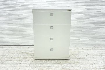 オカムラ レクトライン 4段ラテラル書庫 スチール 中古 キャビネット スチール書庫 中古オフィス家具 シリンダー錠 900/400/1275 ホワイトの画像