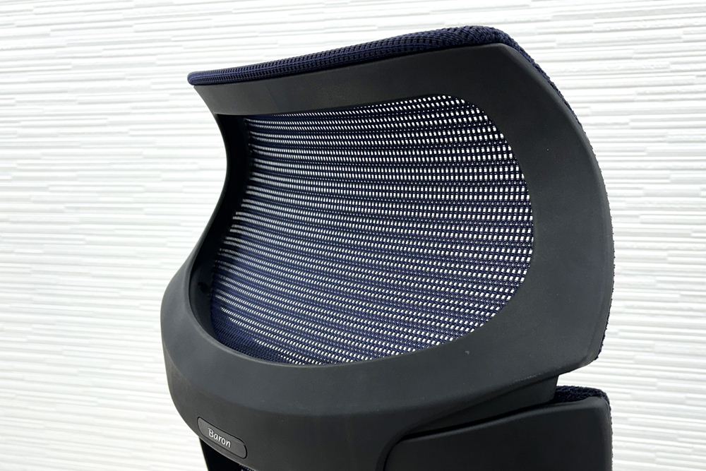 オカムラ バロンチェア 中古 Baron エクストラハイバック 可動肘 中古オフィス家具 固定ヘッドレスト ポリッシュフレーム ダークブルーの画像