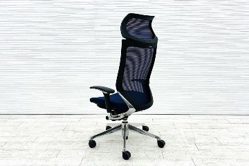 オカムラ バロンチェア 中古 Baron エクストラハイバック 可動肘 中古オフィス家具 固定ヘッドレスト ポリッシュフレーム ダークブルーの画像