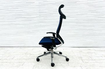 オカムラ バロンチェア 中古 Baron エクストラハイバック 可動肘 中古オフィス家具 固定ヘッドレスト ポリッシュフレーム ダークブルーの画像