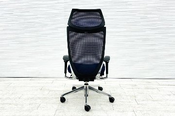 オカムラ バロンチェア 中古 Baron エクストラハイバック 可動肘 中古オフィス家具 固定ヘッドレスト ポリッシュフレーム ダークブルーの画像