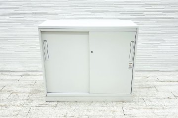 コクヨ エディア スライド書庫 中古 スチール書庫 ホワイト 収納家具 引き違い書庫 中古オフィス家具 900/400/785 シリンダー錠の画像
