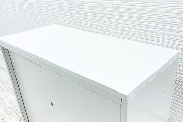 コクヨ エディア スライド書庫 中古 スチール書庫 ホワイト 収納家具 引き違い書庫 中古オフィス家具 900/400/785 シリンダー錠の画像