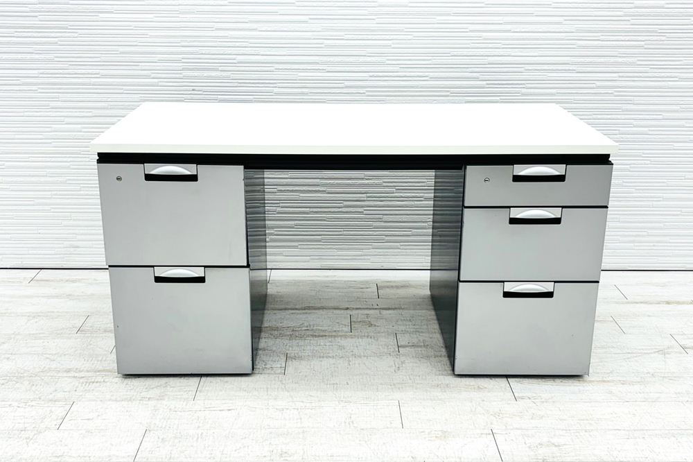コクヨ デルフィ 中古 両袖デスク 両袖机 役員家具 中古オフィス家具 1400/700/700 天板ホワイトの画像
