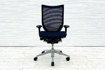 オカムラ バロンチェア 中古 可動肘(アジャストアーム) ハイバック メッシュ 中古オフィス家具 ダークブルーの画像