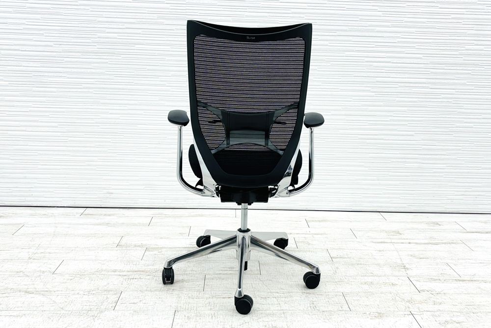 オカムラ バロンチェア Baron ハイバック 中古 2021年製 中古オフィス家具 固定肘 メッシュ デザインアーム ブラックの画像