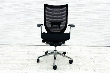 オカムラ バロンチェア Baron ハイバック 中古 2021年製 中古オフィス家具 固定肘 メッシュ デザインアーム ブラックの画像