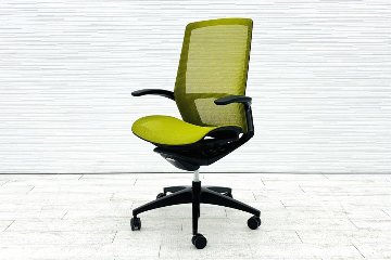 オカムラ フィノラチェア 中古 2020年製 Finora メッシュ 中古オフィス家具 固定肘 C745MR-F1E5 グリーンの画像