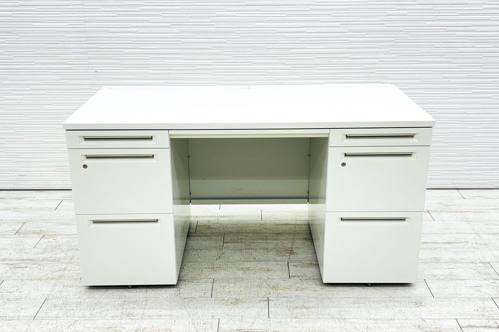 オカムラ 1400 両袖デスク 中古 OKAMURA 両袖机 中古オフィス家具 ホワイト 1400/700/720の画像