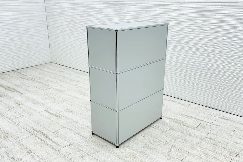 USMハラー 中古 1列3段 USM Haller ドロップダウン 中古オフィス家具 ライトグレー 770/375/1100 両側フラットパネル 鍵無の画像