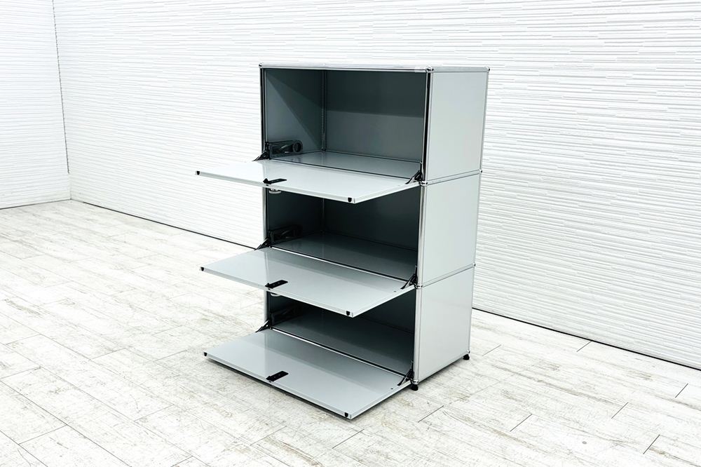 USMハラー 中古 1列3段 USM Haller ドロップダウン 中古オフィス家具 ライトグレー 770/375/1100 両側フラットパネル 鍵無の画像