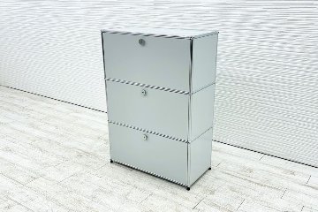USMハラー 中古 1列3段 USM Haller ドロップダウン 中古オフィス家具 ライトグレー 770/375/1100 両側フラットパネル 鍵無の画像