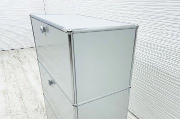 USMハラー 中古 1列3段 USM Haller ドロップダウン 中古オフィス家具 ライトグレー 770/375/1100 両側フラットパネル 鍵無の画像