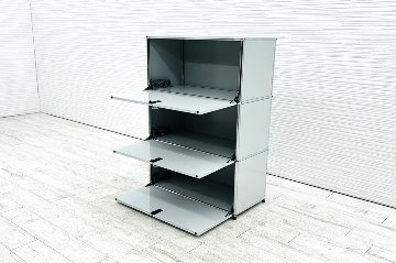 USMハラー 中古 1列3段 USM Haller ドロップダウン 中古オフィス家具 ライトグレー 770/375/1100 両側フラットパネル 鍵無の画像
