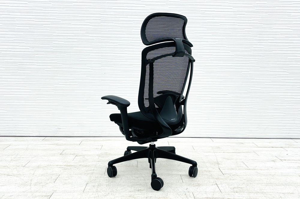 オカムラ コンテッサセコンダ 中古 2019年製 大型ヘッドレスト付き Contessa seconda コンテッサチェア 中古オフィス家具 ブラックの画像