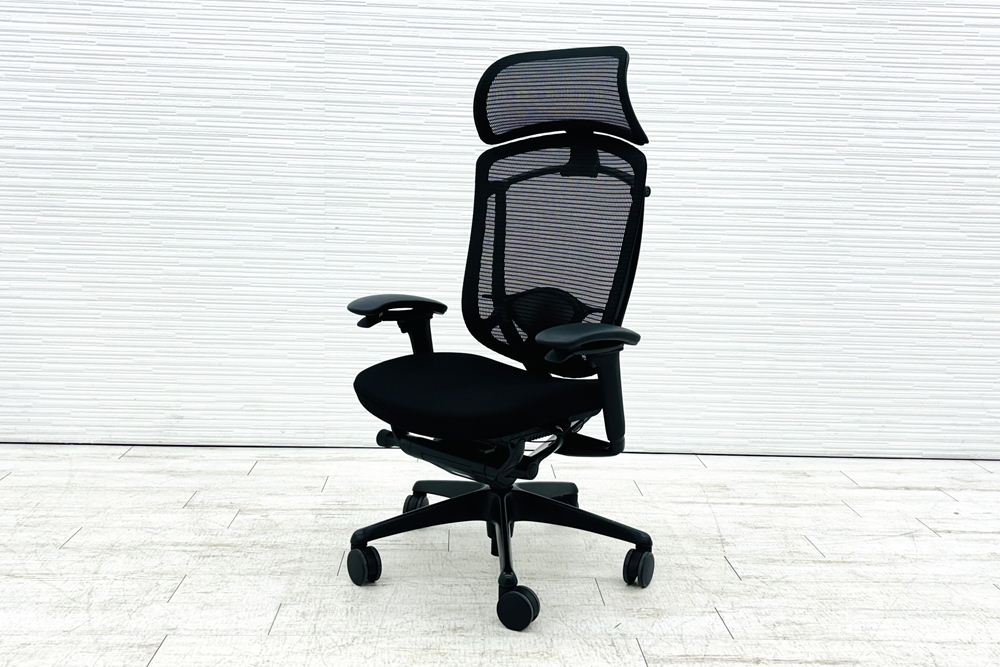 オカムラ コンテッサセコンダ 中古 2019年製 大型ヘッドレスト付き Contessa seconda コンテッサチェア 中古オフィス家具 ブラックの画像