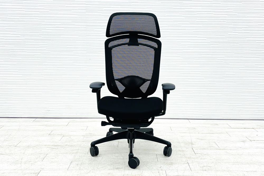 オカムラ コンテッサセコンダ 中古 2019年製 大型ヘッドレスト付き Contessa seconda コンテッサチェア 中古オフィス家具 ブラックの画像