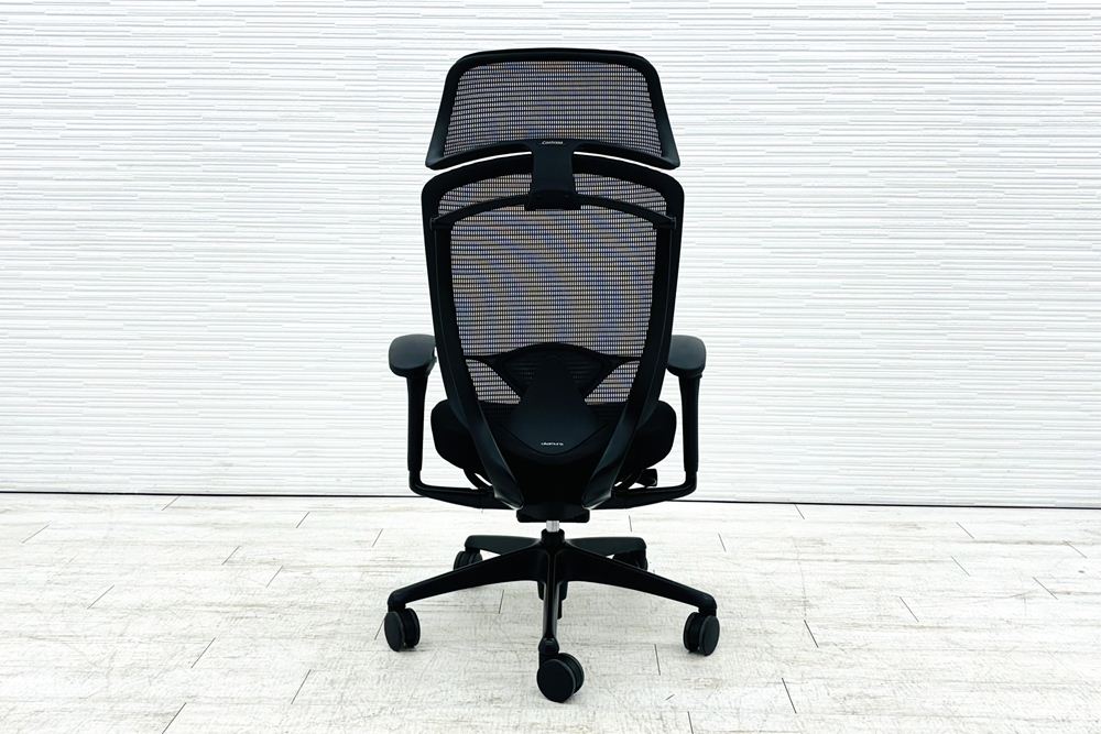 オカムラ コンテッサセコンダ 中古 2019年製 大型ヘッドレスト付き Contessa seconda コンテッサチェア 中古オフィス家具 ブラックの画像