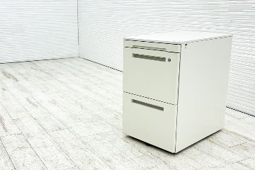 イトーキ スチールワゴン 3段ワゴン 中古 収納家具 袖机 脇机 ホワイト シリンダー錠 395/595/650の画像