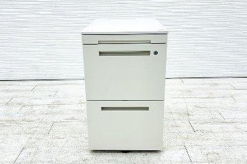 イトーキ スチールワゴン 3段ワゴン 中古 収納家具 袖机 脇机 ホワイト シリンダー錠 395/595/650の画像