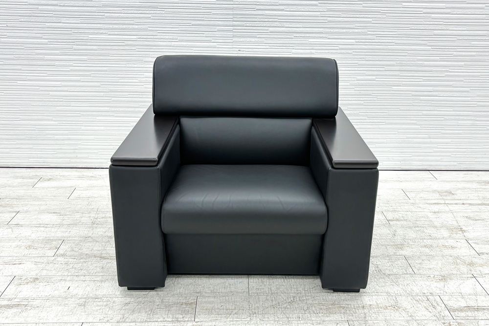 オカムラ 応接ソファ S-18H レザー 応接家具 中古 中古オフィス家具 ブラックの画像