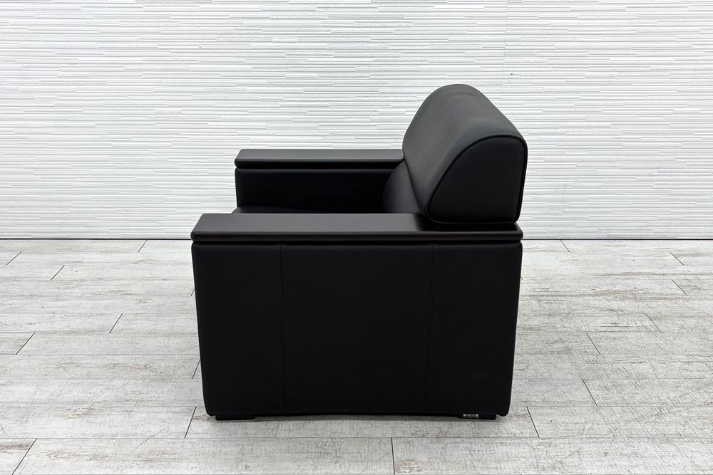 オカムラ 応接ソファ S-18H レザー 応接家具 中古 中古オフィス家具 ブラックの画像