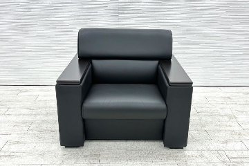 オカムラ 応接ソファ S-18H レザー 応接家具 中古 中古オフィス家具 ブラックの画像