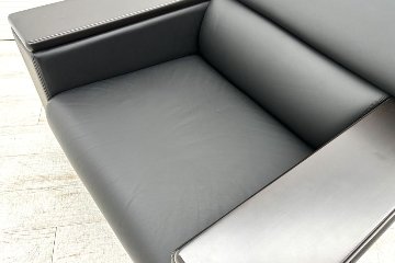 オカムラ 応接ソファ S-18H レザー 応接家具 中古 中古オフィス家具 ブラックの画像