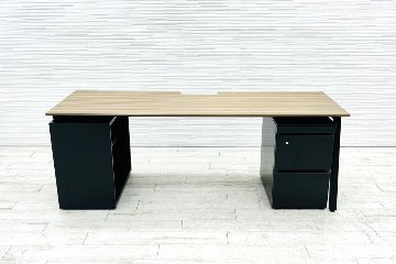 コクヨ サイビ SAIBI 中古 幅2000 オープンキャビネット 3段ワゴン付き エグゼクティブデスク 中古オフィス家具 2000/700/720の画像