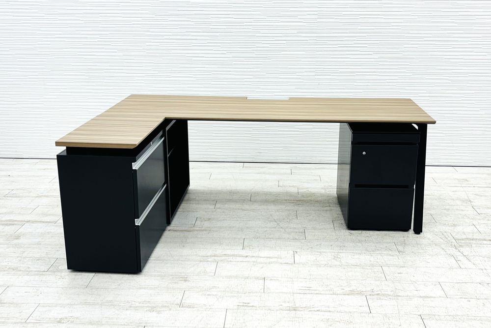 コクヨ サイビ SAIBI 中古 L型デスク L字デスク 幅2000 3段ワゴン付き エグゼクティブデスク 中古オフィス家具 2000/1300/720の画像