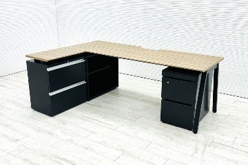コクヨ サイビ SAIBI 中古 L型デスク L字デスク 幅2000 3段ワゴン付き エグゼクティブデスク 中古オフィス家具 2000/1300/720の画像