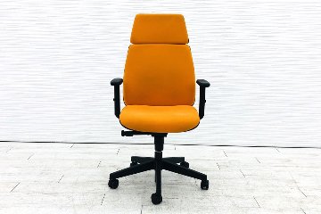 ユーチェア 中古 プラス PLUS Uチェア ハイバック 上下可動肘 中古オフィス家具 オレンジの画像