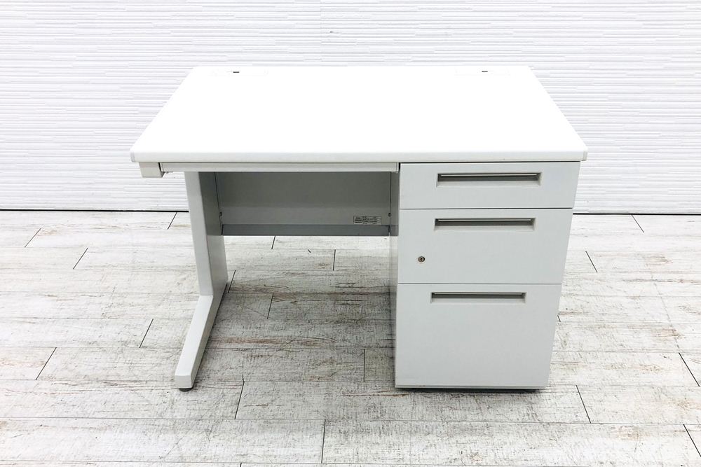 イナバ 片袖机 幅1000 中古 片袖デスク事務机 中古オフィス家具 ホワイト 1000/700/700の画像