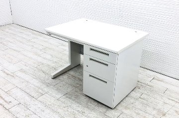 イナバ 片袖机 幅1000 中古 片袖デスク事務机 中古オフィス家具 ホワイト 1000/700/700の画像