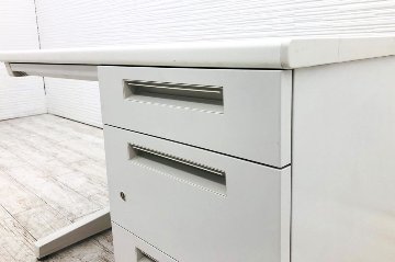 イナバ 片袖机 幅1000 中古 片袖デスク事務机 中古オフィス家具 ホワイト 1000/700/700の画像