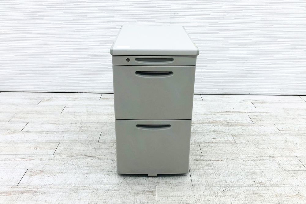 オカムラ SDシリーズ 3段袖机 脇机 中古 キャビネット 中古オフィス家具 シリンダー錠 グレー 400/700/700 高奥700用の画像