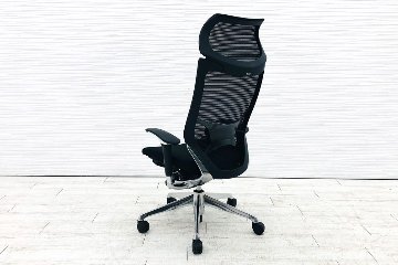 バロンチェア 中古 2018年製 オカムラ Baron ブラック 可動肘 エクストラハイバック 固定ヘッドレスト 中古オフィス家具 座クッションの画像